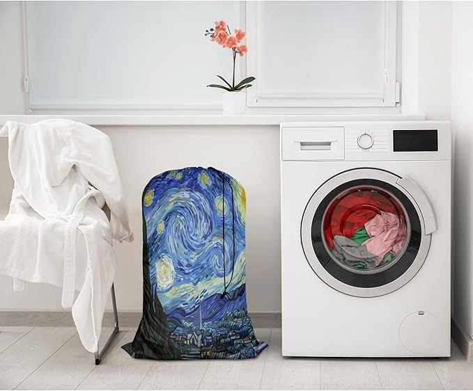 Swono Sturdy Laundry Basket Hamper, Starry Night Abstract Art Foldable Laundry Bag Clothing Organization for Bathroom, Bedroom Home Dorm Travel, Blue Oil Painting
