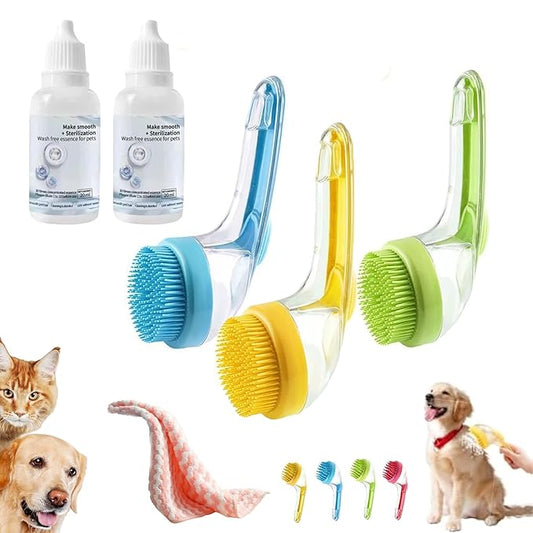 Pets Bath Brush, Pet Bath Brush With Soap Dispenser, Dog Shampoo Brush Scrubber For Long Short Haired Dogs Cats Shower (3pcs)