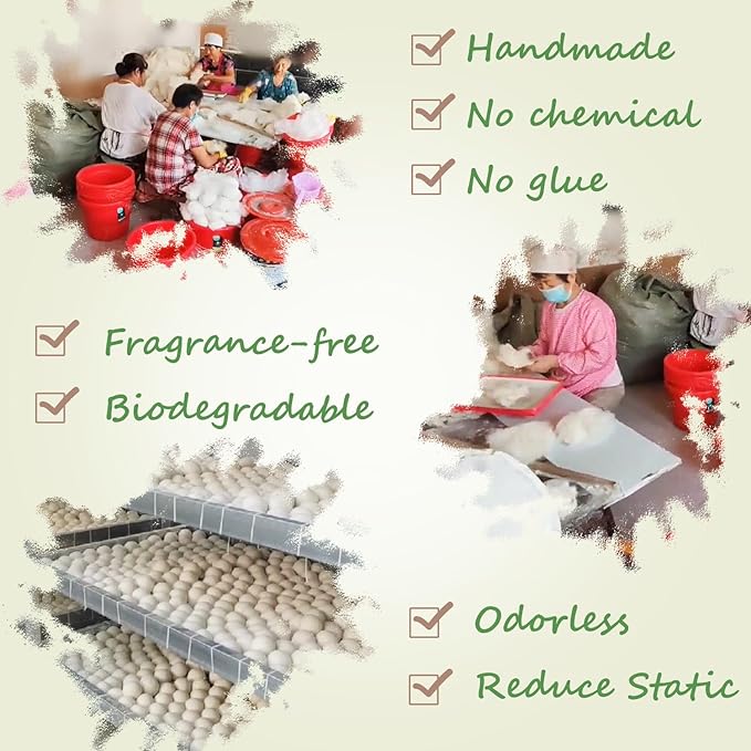 Wool Dryer Balls Laundry Reusable, 100% Natural New Zealand Wool Balls for Dryer, 6 in 1 Pack (Panda)