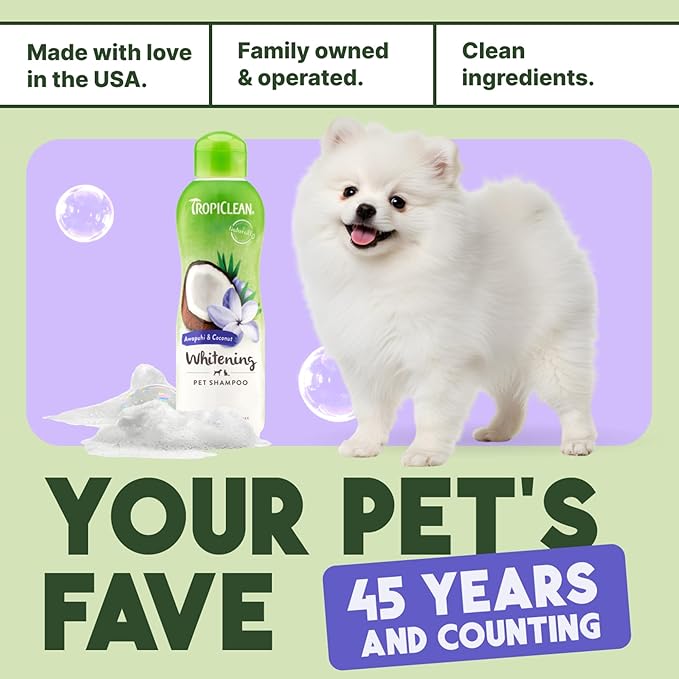 TropiClean Whitening Dog Shampoo, Professional Dog Shampoo, Whitening & Brightening, For All Coat & Color Types, Puppy Safe, Made in USA, 1 Gallon