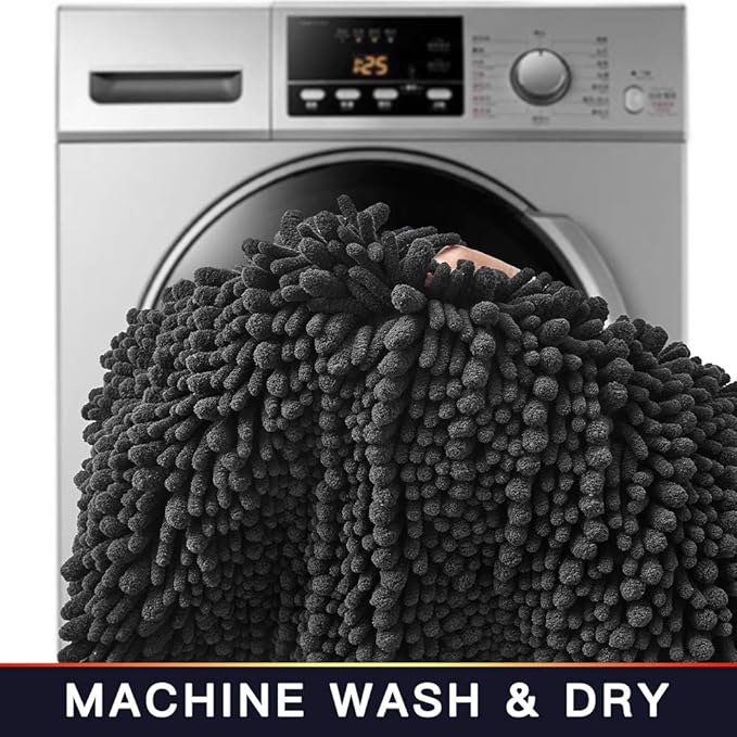 Walensee Large Bathroom Rug Non Slip Bath Mat (24x60 Inch Dark Gery) Water Absorbent Super Soft Shaggy Chenille Machine Washable Dry Extra Thick Perfect Absorbant Best Plush Carpet for Shower Floor