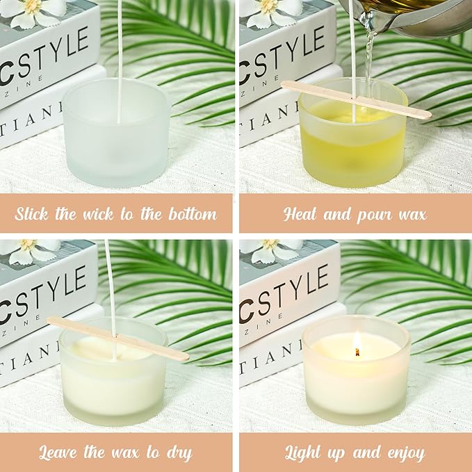 4oz Candle Jars for Making Candles, 15 Pack Small Frosted Glass Empty Candle Jars with Bamboo Lids and Wick Kit, Mini Wide Mouth Candle Container Bulk, Ideal for Candle Business Owners