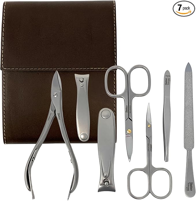 SHPITSER Professional 7pc TopInox Surgical Stainless Steel Tools Manicure Pedicure Set in Genuine Durable Leather Case Handmade in Solingen Germany for Nail and Cuticle Care