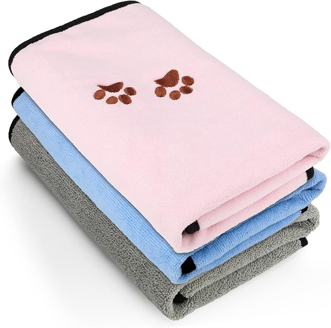 3Pieces Microfiber Pet Bath Towel Dog Towel.Dog Towel Soft Absorbent Drying for Small Medium Large Dogs and Cats with Great for Bathing and Grooming (35 x 20 Inch 3 Colors)