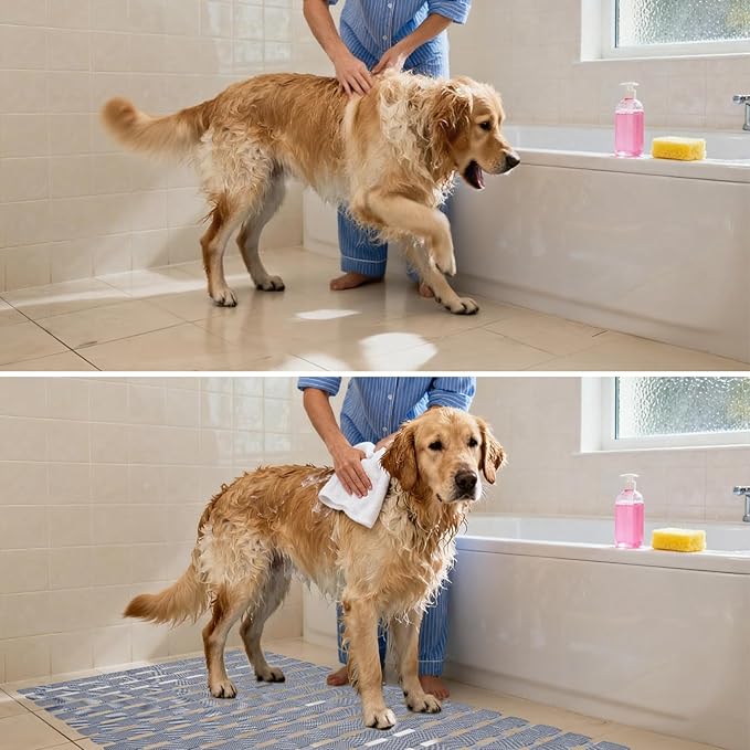 Bath Tub Shower Mat, Pet Dog Bathing Non-Slip Mat, Dog Bath mat for tub, 27.5x15.7 Inch Quick Drain Bathtub Mat with Suction Cups & Drain Holes for Bathroom (Transparent)