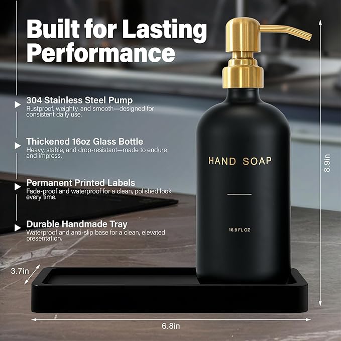 Soap Dispenser Bathroom Set, Hand and Lotion Dispenser with Stainless Steel Pump, Perfect for Black and Gold Bathroom Decor. (Gold & Black)