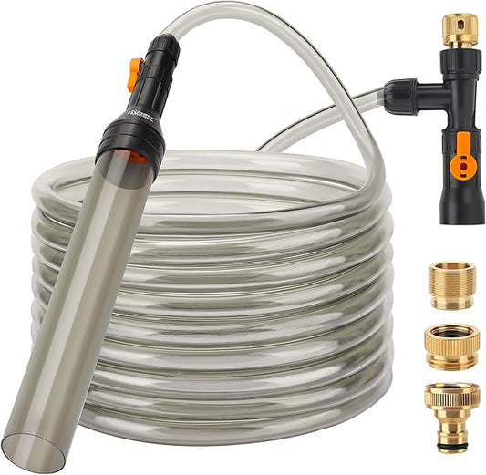 hygger Bucket-Free Aquarium Water Change Kit Metal Faucet Connector Fish Tank Vacuum Siphon Gravel Cleaner with Long Hose 25FT Drain & Fill
