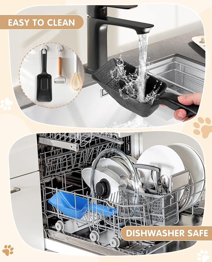 2-Pack Dog Food Scoop 1 Cup, Plastic Pet Food Measuring Scoop With Measuring Lines (1/2 & 1 Cup Markings) for Dogs, Cats, Fish, Bird（Black and Blue)