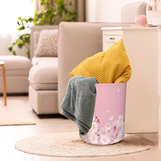 Japanese Cherry Blossom,Pink Flowers Laundry Basket,Waterproof Foldable Laundry Hamper,Dirty Clothes Laundry Basket, Linen Bin Storage Organizer for Toy Collection 16" x 20"