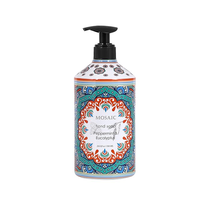 AnatoliaDaphne Mosaic Liquid Hand Soap/Wash Gift Set, Ideal Bathroom Kitchen Hand Soap Set,Lavender + Almond & Argan + Peppermint & Eucalyptus + Camomile, 4 x 24.6 fl oz Each Liquid Soap Bottle