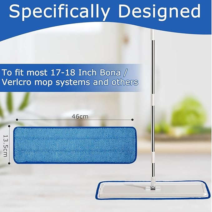 12 Pack Microfiber Mop Pad Universal Commercial/Industrial/Professional 17-18 Inch Head- Heavy Duty Wet & Dry Cleaning Refills Reusable Mop Refills Fit for Most Bona/Rubbermaid/Flat Mops