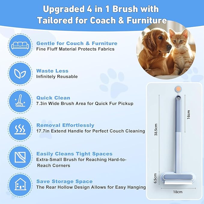 Multifunctional Pet Hair Remover,2025 New 4 in 1 Cat and Dog Hair Removal Tool for Couch Carpet Furniture,Double Sided Dogs Cats Hair Removal Brush,Reusable Cleaning Brush(1PC)