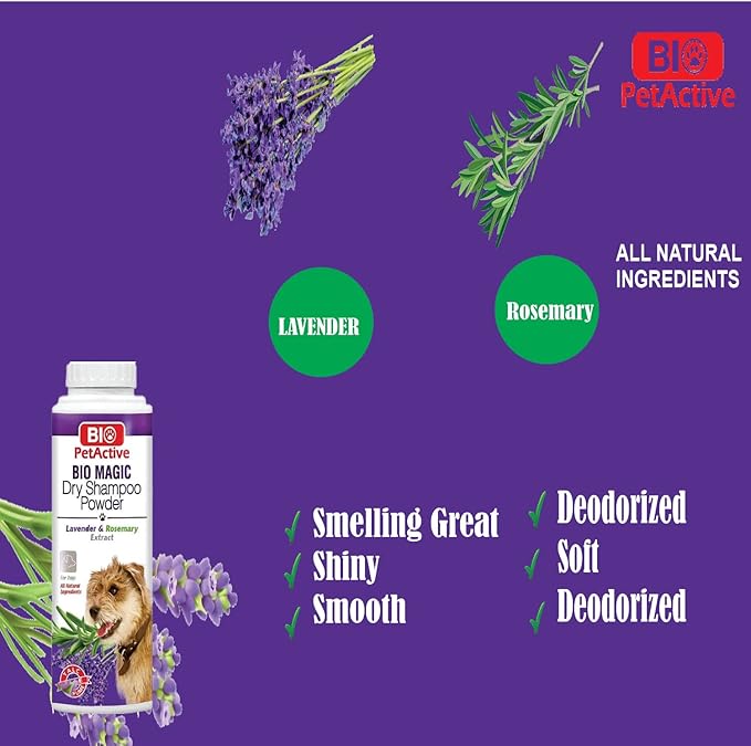 Bio Magic Dry Shampoo Powder with Lavender and Rosemary for Dogs | Cleansing and Moisturizing Perfume and Talc Free Suitable for Sensitive Skin - 5.29 oz