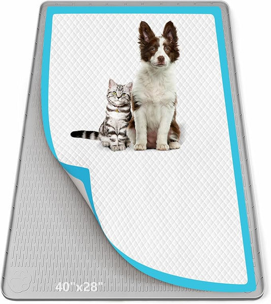 Pee Pad Holder for Dogs, 40" x 28" Silicone Pee Tray Mat Leak-Proof, High Edge, No Spill Pet Pad Holder for Puppy, Cat, Rabbit, Dog Training Pads for Home Floor Protection (Grey)