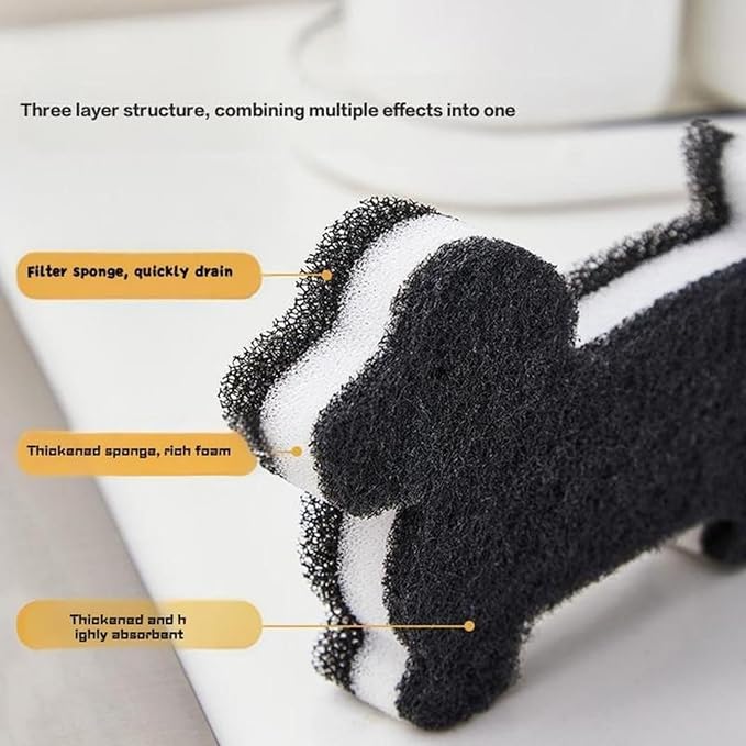 Cute Dog Sponge for Dishes- Soft Scrubber, Three Layer Cleaning Sponge, Non-Scratch Dishwashing Sponge (4pcs)