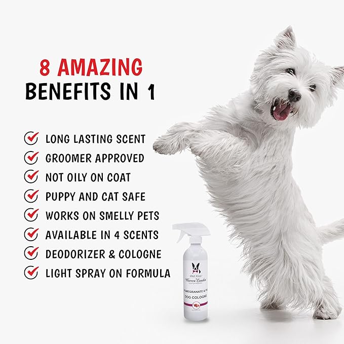 Warren London Wet Kiss Dog Cologne Spray – Pomegranate & Fig | Long-Lasting Odor Eliminator & Coat Freshener for Dogs & Cats | 16 oz