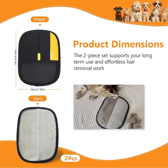 Pet Hair Removal Glove,2 Pcs Newly Upgraded Pet Hair Remover Gloves for Cats & Dogs,9.45″ Large Electrostatic Pet Hair Gloves,Reusable Pet Hair Remover Tool for Couch Clothes Carpet Car Seat