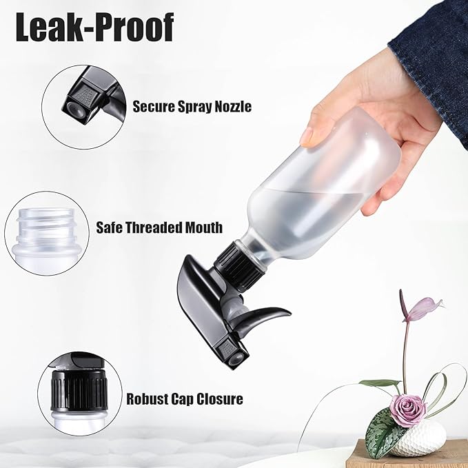 Water Spray Bottle for Hair, Small Squirt Bottle Amber & Frosted Clear, 10.1 oz Refillable Empty Mister Spray Bottles with Adjustable Mist/Stream for Hair, Plant, Pet, Cleaning, Cooking