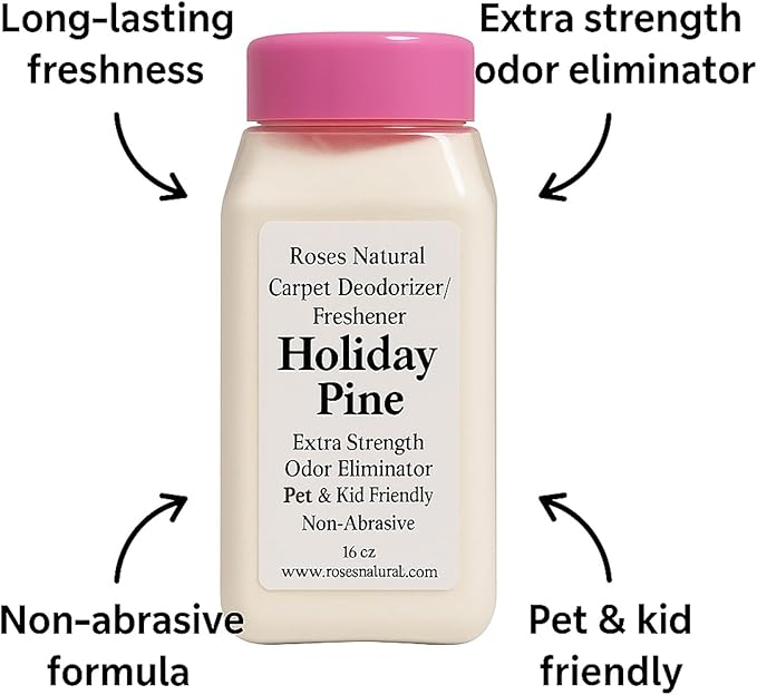 Holiday Pine Scented Carpet Deodorizer Powder – Pine, Long-Lasting Odor Eliminator, Plant-Based, Pet Friendly, 16 oz, All-Natural, Made in the USA