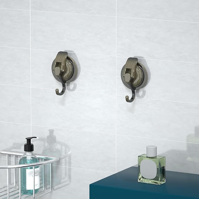 Heavy Duty Vacuum Suction Cup Hooks, Green Bronze Plated Polished Super Suction for Kitchen Bathroom, 2 Pack