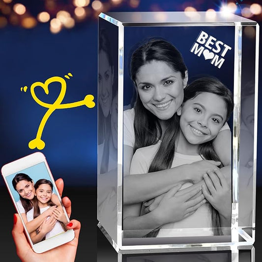 3D Crystal Picture Frame, 3.15 x 1.97 inches, Personalized Gift for Him, Her, Dad and Mom, Custom Picture Gifts for Birthday, Anniversary, Mothers Day, Memorial, Pet Lovers