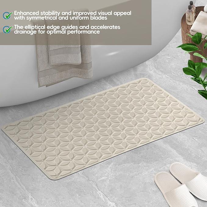 WRISIN Bathtub Mat Non Slip with Suction Cups - 100% Rubber Bathroom Mat Textured for Bath Tub Shower Safety - Soft on Touch - BPA/PVC Free - Pet Dog Bath Mat - Machine Washable - 16 × 28 Inch（Beige）