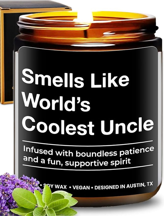 World's Coolest Uncle Candle, Perfect Uncle Gifts for Father's Day, Thoughtful Presents from Nephew or Niece, Best Sentimental Gifts for His Birthday, Christmas, Special Occasions, Gift-Ready