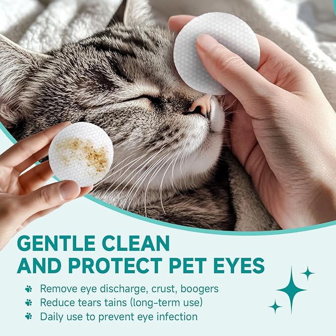 Pet Eyes Wipes for Dogs & Cats, Gentle Remove Tear Stain, Eye Debris, Discharge, Mucus Secretions Grooming Deodorizing Wipes, Non-irritating Ingredients with Aloe & Coconut Oil -150pcs