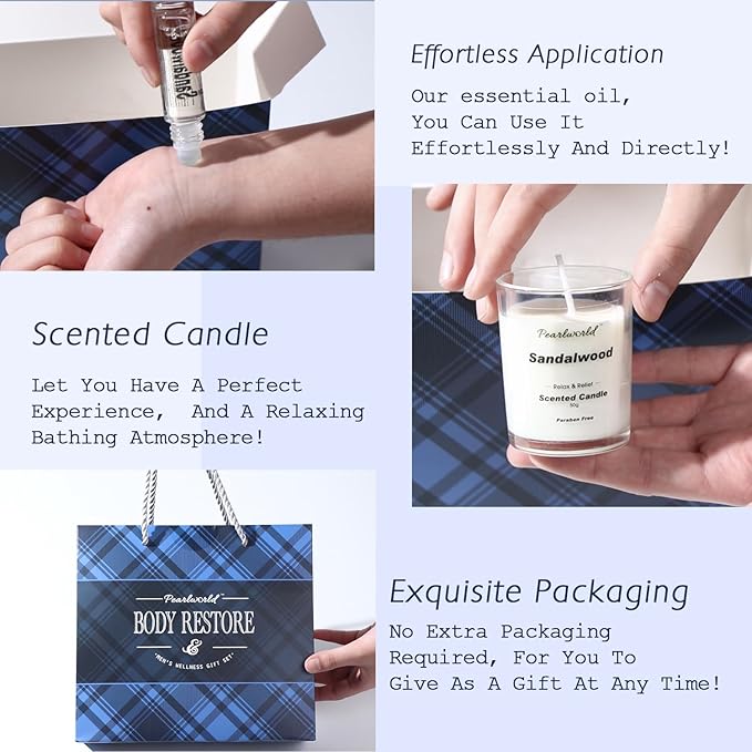 PEARLWORLD Bath Set with Ocean Scented Spa Gifts for Men, Christmas Birthday Self Skin Care Set for Men, Spa Gift Baskets for Him, 12Pcs Men's Spa Kit Gifts for Bath Spa