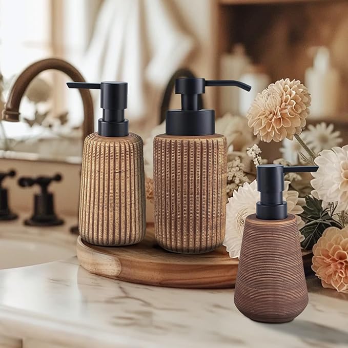 Comeon Hand Soap Dispenser, 350ml/12oz Ceramic Bathroom Dish Soap Dispenser for Kitchen Sink Brown Refillable Soap Dispensers in Kitchen Countertop Shower (12oz,Light Brown)