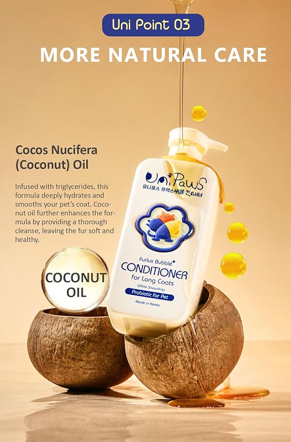 Unipaws Biotin Shampoo & Conditioner Set for Long-Haired Dog – Detangling, Deshedding, Thicking Hair for Senzitive Skin Healthy, Lustrous Fur – Medicated & EWG Green, Made in Korea, 2×16.9 Fl Oz