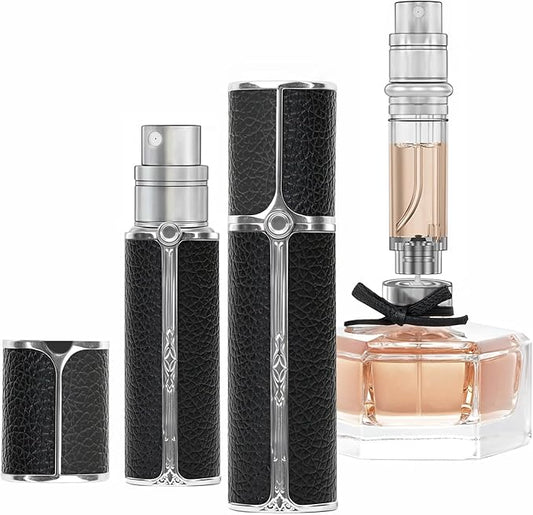 BF00BKS Leather Perfume Bottle 5ml – Bottom-Fill Refillable Dispenser, Leak-Proof & Portable for Men & Women, Ideal for Travel, Gifting & Daily Use (BKS)