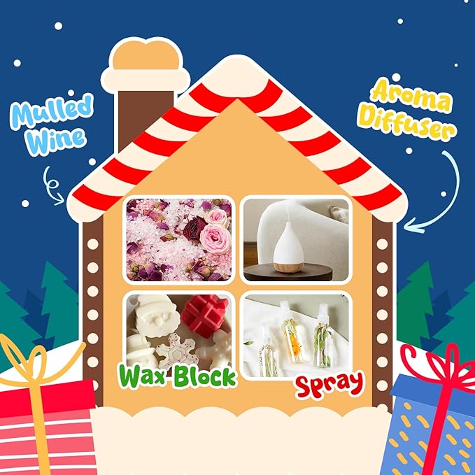 Holiday Essential Oils Set, Fragrance Oil Set for Diffuser, Scent Diffuser Oil for Candle Making-Vanilla Cinnamon Cookies, Caramel Apples, Gingerbread, Fir Cedar, Orange Cloves, Mulled Wine