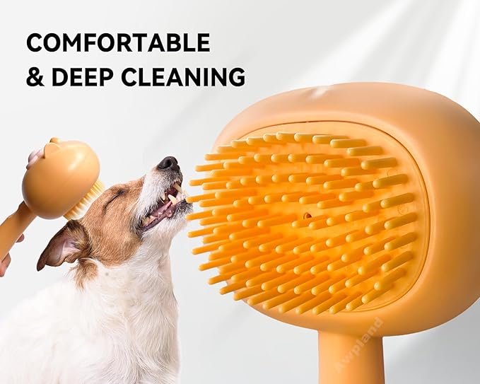 Soft Dog Bath Brush with Shampoo Dispenser, Hair Brush for Bathing and Shedding, Deep Cleaning Dog Bath Scrubber Supplies for Short Long Haired Dogs and Cats