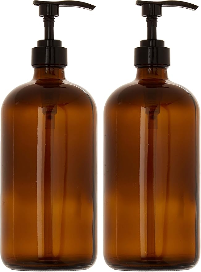 32 Ounce Glass Pump Dispenser Bottle, Large Amber Container with Pump for Shower and Bath Shampoo Soap Conditioner Lotion - 1 Liter Shower Bottles- by Kitchentoolz