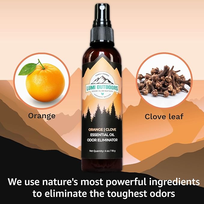 Lumi Outdoors Natural Air Freshener - Orange Clove - Essential Oil Odor Eliminating Room Spray