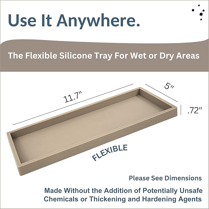 Countertop and Vanity Tray - 11.7" Silicone Bathroom Tray, Flexible Dish Soap Holder for Kitchen, Bathroom Counter Organizer, Shower Toilet Tank Trays Décor Accessories, Sink Makeup Mat Oil