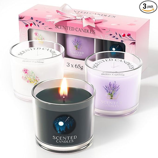 Scented Candles Gifts for Men, Candle Gift Set for Her, 3 Scented Votive Candles, Birthday Gifts for Women/Men (Black+Purple+White, 7 oz)