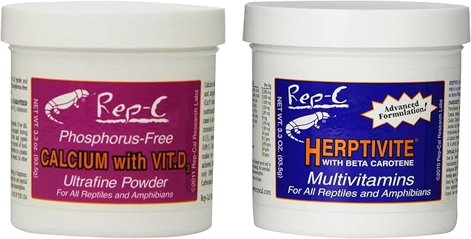 Reptile Calcium with D3 3.3 oz. Herptivite multivitamin 3.3 oz. for Reptiles and Amphibians, with Microfiber Cleaning Cloth (Herptivite multivitamin for Reptiles, Ultrafine Calcium Powder with D3)