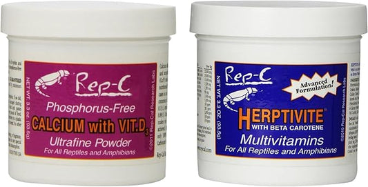 Reptile Calcium with D3 3.3 oz. Herptivite multivitamin 3.3 oz. for Reptiles and Amphibians, with Microfiber Cleaning Cloth (Herptivite multivitamin for Reptiles, Ultrafine Calcium Powder with D3)