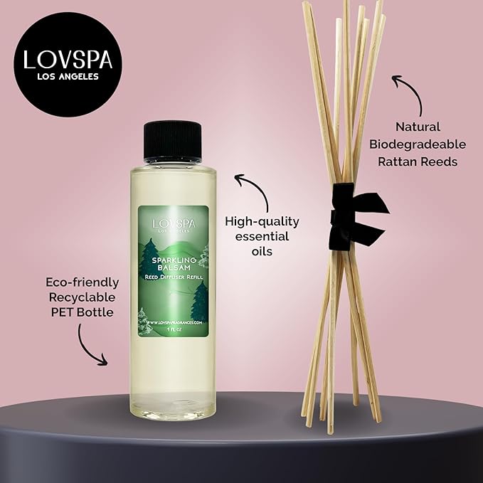 LOVSPA Sparkling Balsam Pine Diffuser Oil - Holiday Essential Oils for Diffuser Refill & Air Freshener Room Spray - Long-Lasting & Natural Home Fragrance, Scented Oil for Diffusers, USA Made, 4oz