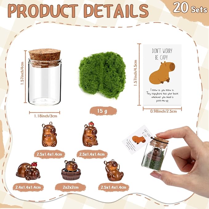 20 Sets Employee Appreciation Gifts Bulk Inspirational Mini Luminous Capybara Cards with Glass Bottle Medical Assistant Gifts for Christmas Team Staff Coworker Teacher Students Party Favors