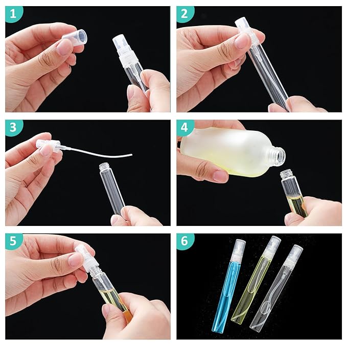 Zhehao 50 Pcs Mini Spray Bottles 10 ml Clear Glass Perfume Bottles Refillable Fine Mist Perfume Atomizer Portable Empty Sample Containers for Cleaning, Essential Oils, Travel (Clear Cap)