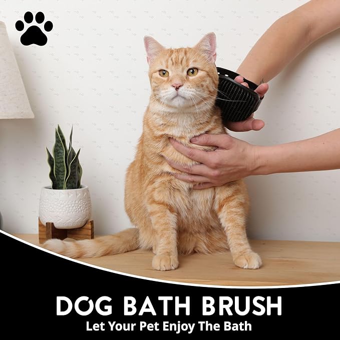 Silicone Dog Bath Brush – Soft Pet Scrubber for Bathing & Grooming – Shampoo Brush for Dogs, Cats & Puppies – Adjustable Strap – Choose from 5 Colors (Black)
