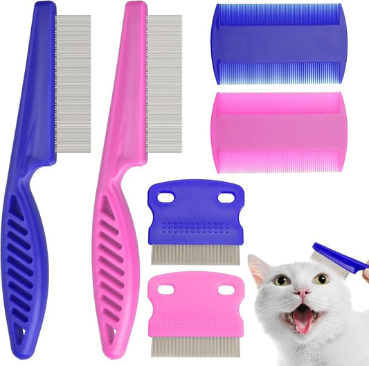 Flea Comb for Cats Dogs, 6 Pack Flea and Lice Grooming Comb Set for Cats, Pet Grooming Tools for Small, Medium & Large Pets (Pink & Blue)