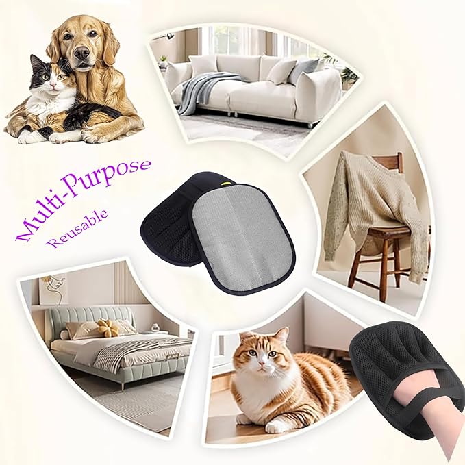 2Pcs Pet Hair Removal Glove for Dogs & Cats,The Magic Brush Pet Hair Remover,Five-Finger Electrostatic Pet Hair Gloves for Furniture,Car,Couch,Carpet,Essential Pet Supplies