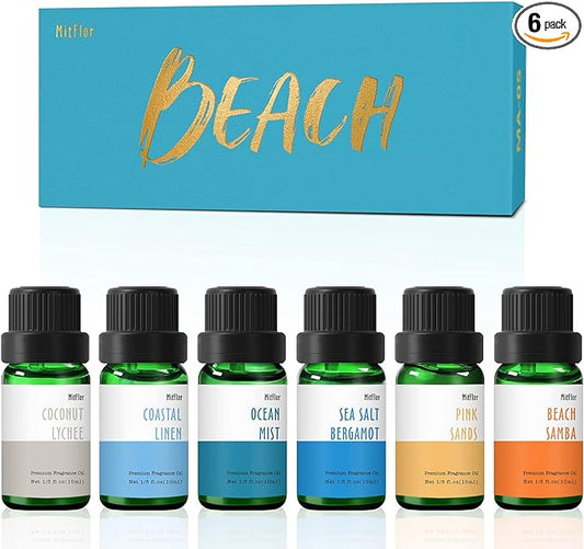 Beach Fragrance Oils, MitFlor Premium Essential Oils for Diffusers for Home, 6x10 ml, Fragrance Oil for Candle Soap Making, Aromatherapy Diffuser Oils Scents, Coastal Linen, Ocean Mist and More