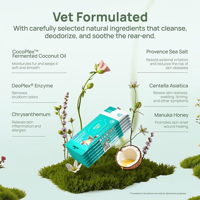 HICC PET Wipes for Dogs & Cats, Vet Recommended Cleaning Deodorizing & Soothing Allergy Infections Anal Gland Wipes, Hypoallergenic Hydrating & Nourish Fur Dog Grooming Wipes for Paw, Butt, Body