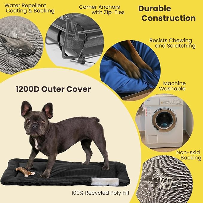 K9 Ballistics Tough Ripstop Dog Crate Pad - Durable, Machine Washable XXL Kennel & Travel Mat for XX Large Dogs, 53 x 36 Fits 54" Wire Crates, Light Gray Velvet