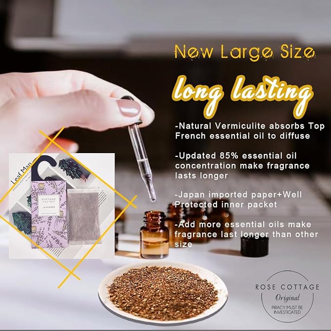 ROSE COTTAGE Large 12 Packs Fresh Linen Hanging Closet Deodorizer Air Freshener Long Lasting Scented Sachets Smell Goods for House